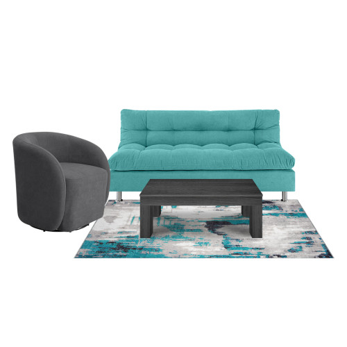 Combo Sofá Cama Comfort + Poltrona Mónaco + Mesa de Centro Italia + Tapete Deco Mediano