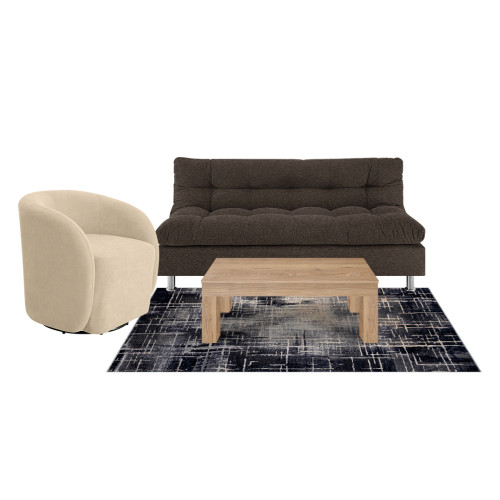 Combo Sofá Cama Comfort + Poltrona Mónaco + Mesa de Centro Italia + Tapete Deco Mediano